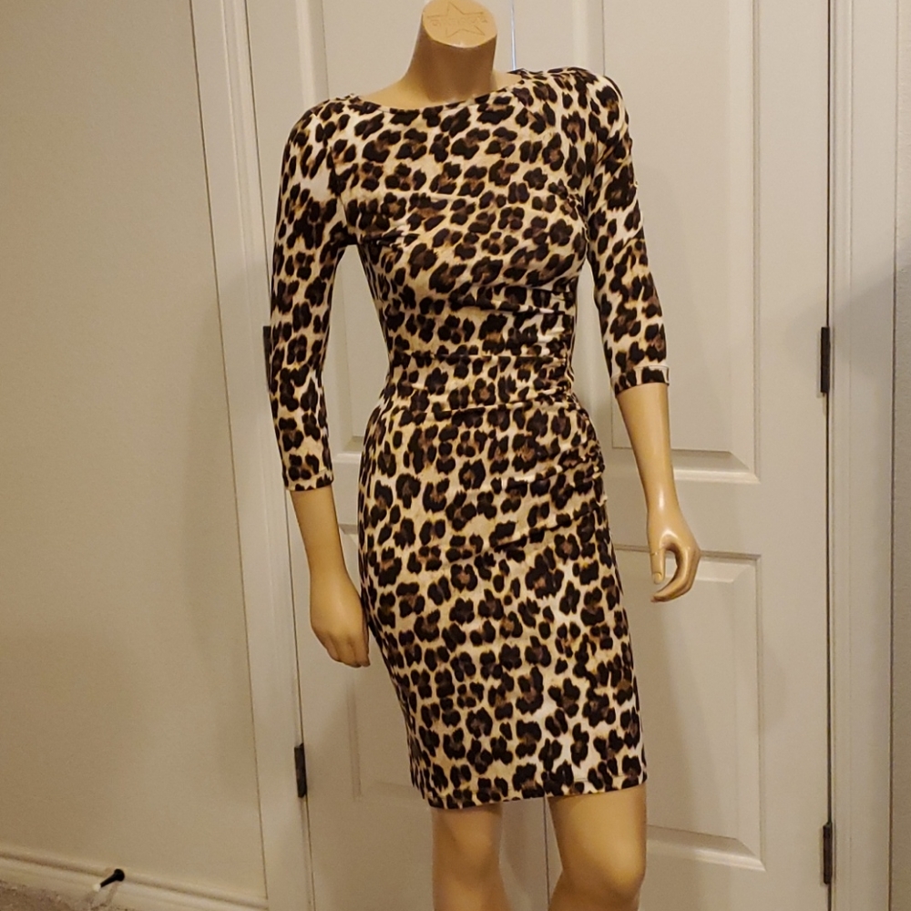 Jennifer Lopez XS 3/4 Sleeve Cheetah Dress